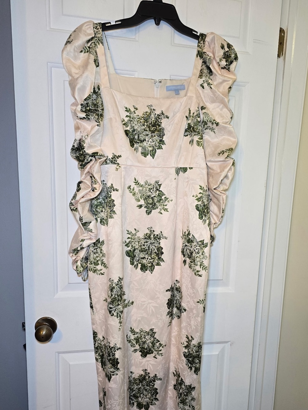 Antonio Melani Elena Floral Brocade Green & Ivory Dress Sz 6 Puff Ruffle Sleeve